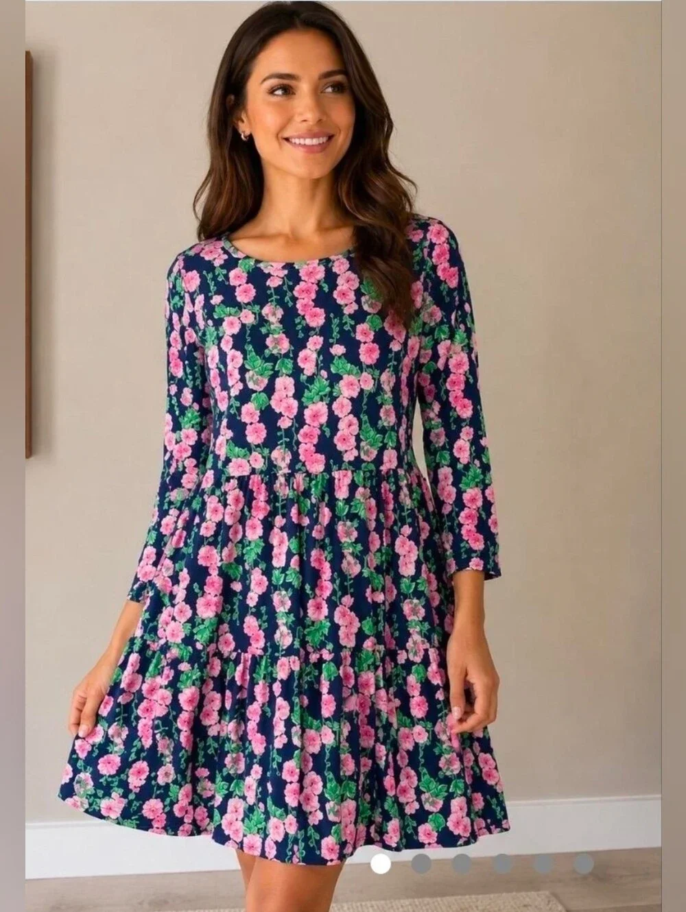 Lilly Pulitzer Geanna Swing Dress In  Oyster Bay Navy De Vine Floral Print